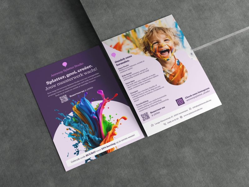 Promotie folder Antwerpen Splatter Studio kleurplezier.