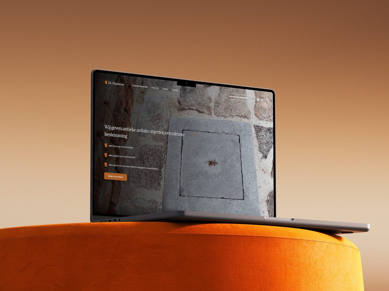 Laptop met website over antieke arduin objecten