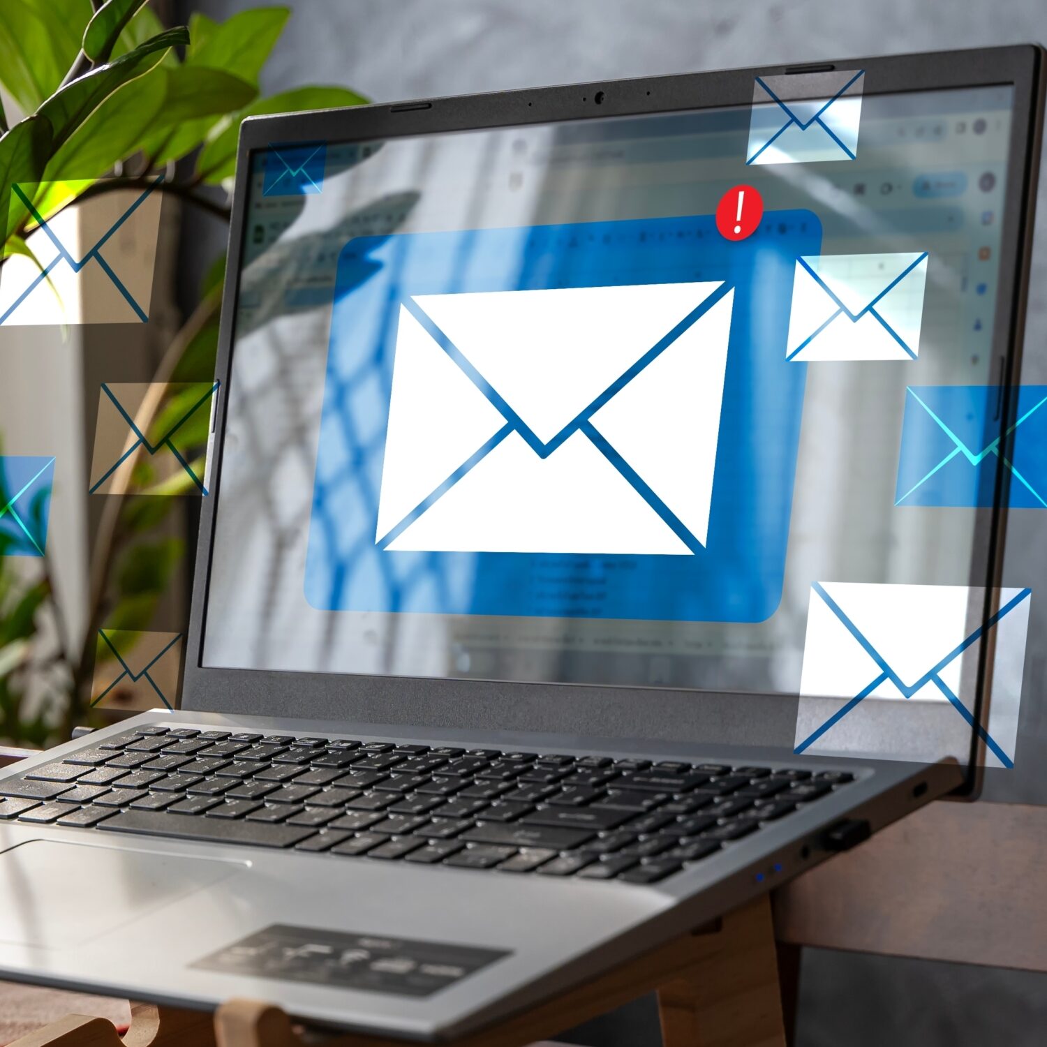 Person working on computer with email notifications.
