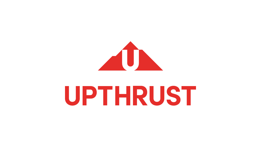 Rood logo Upthrust met driehoek en letter U.