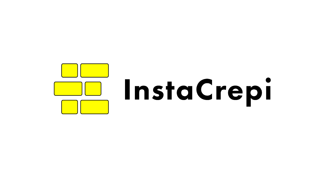 Logo met gele blokken en tekst 'InstaCrepi'.