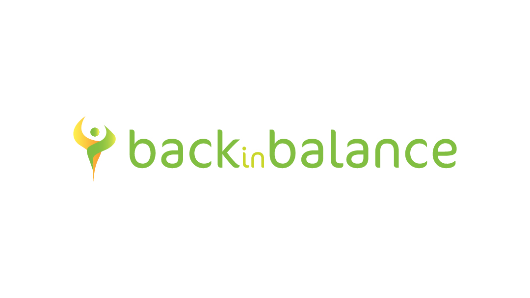 Logo van "back in balance" met gestileerde figuur.