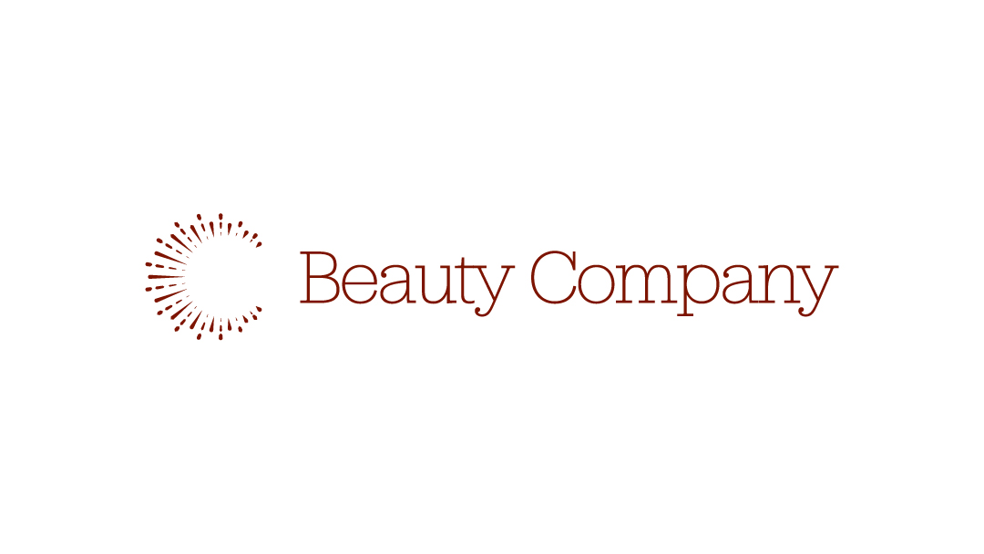 Logo van Beauty Company met abstracte zonnestraal-icoon.