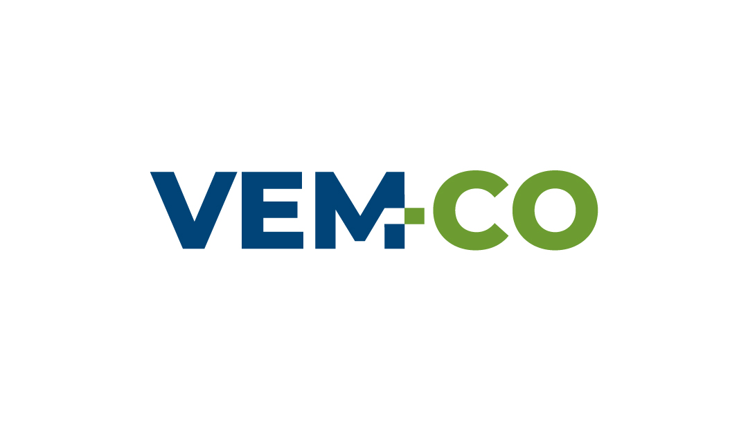 Logo van VEM-CO in blauw en groen