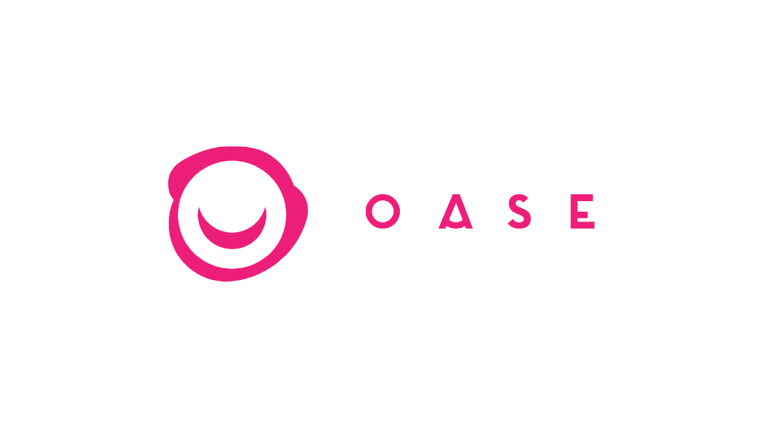 Roze logo 'OASE' met glimlachend icoon.