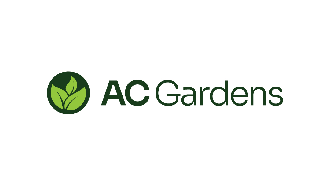Logo van AC Gardens met bladontwerp.