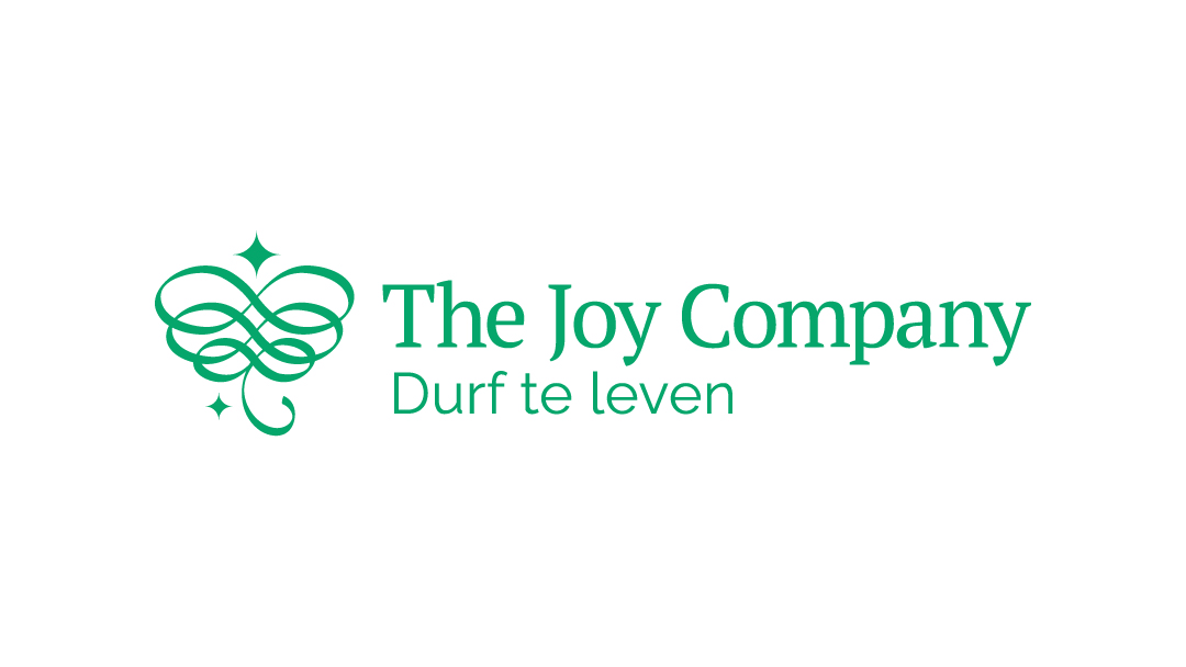 Logo van 'The Joy Company' met slogan 'Durf te leven'.