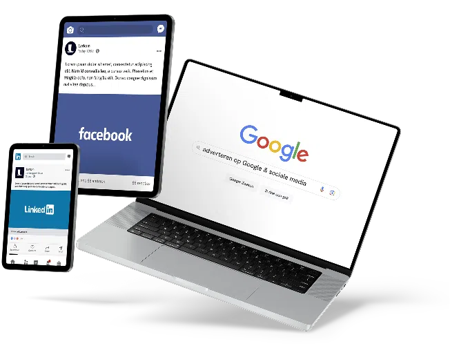 Smartphone, tablet en laptop met sociale media en Google